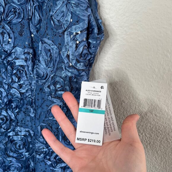 Alex Evenings Rosette A-Line Dress Blue Formal Dress 16P - Picture 9 of 13